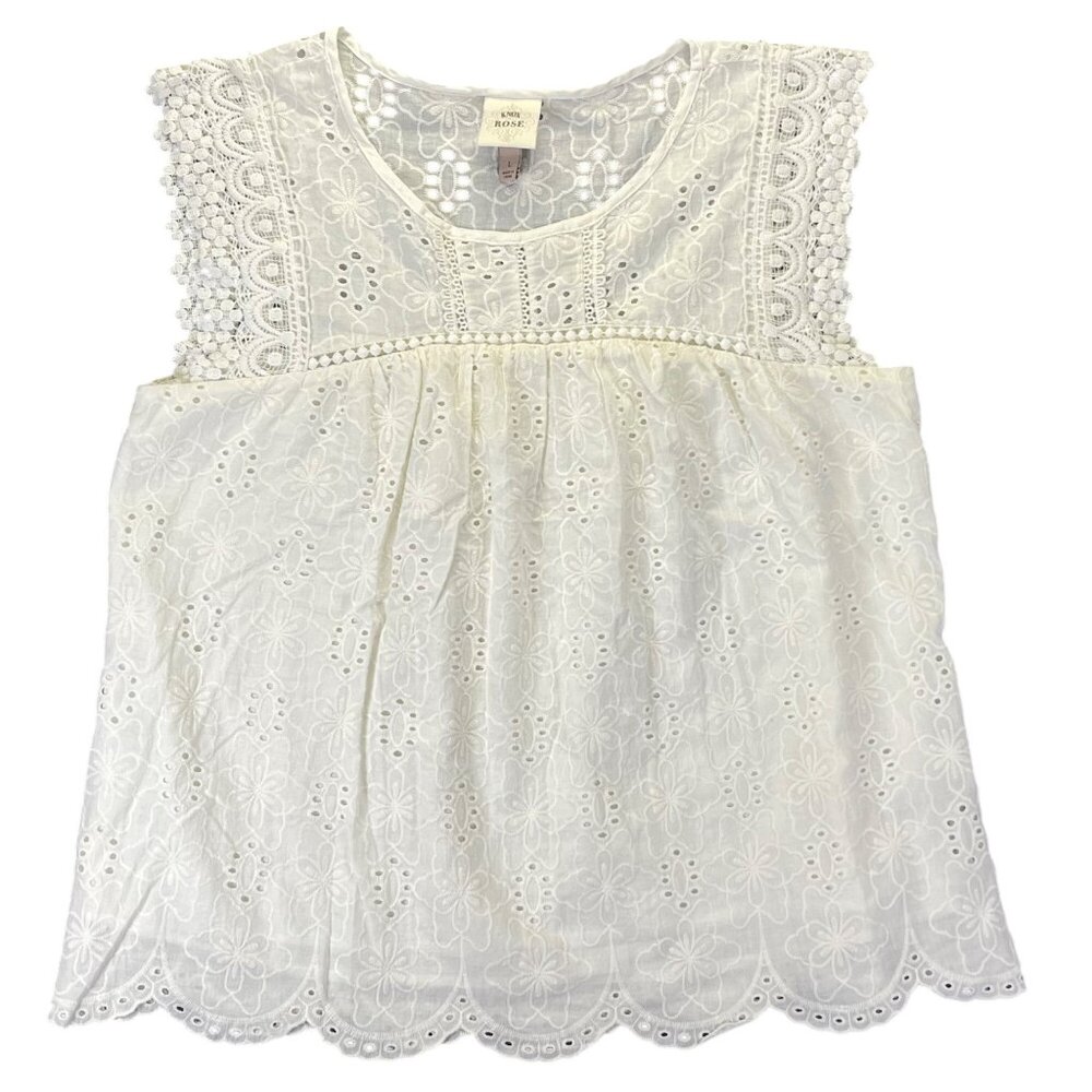 Knox Rose Womens Lace Eyelet Top Size L White